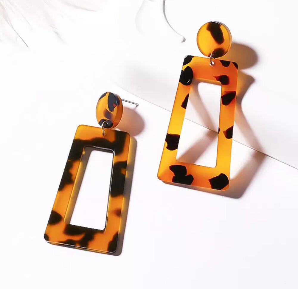 Mosaic Tortoise Shell Resin Statement Earrings